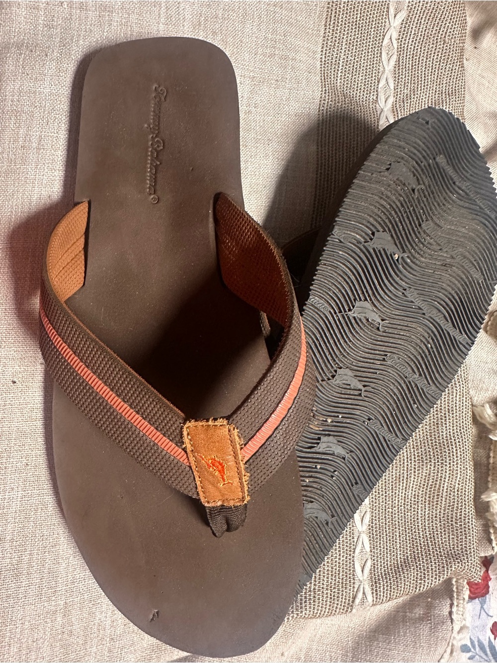 Tommy Bahama Brown Flip-Flop Sandals with Orange Stripe